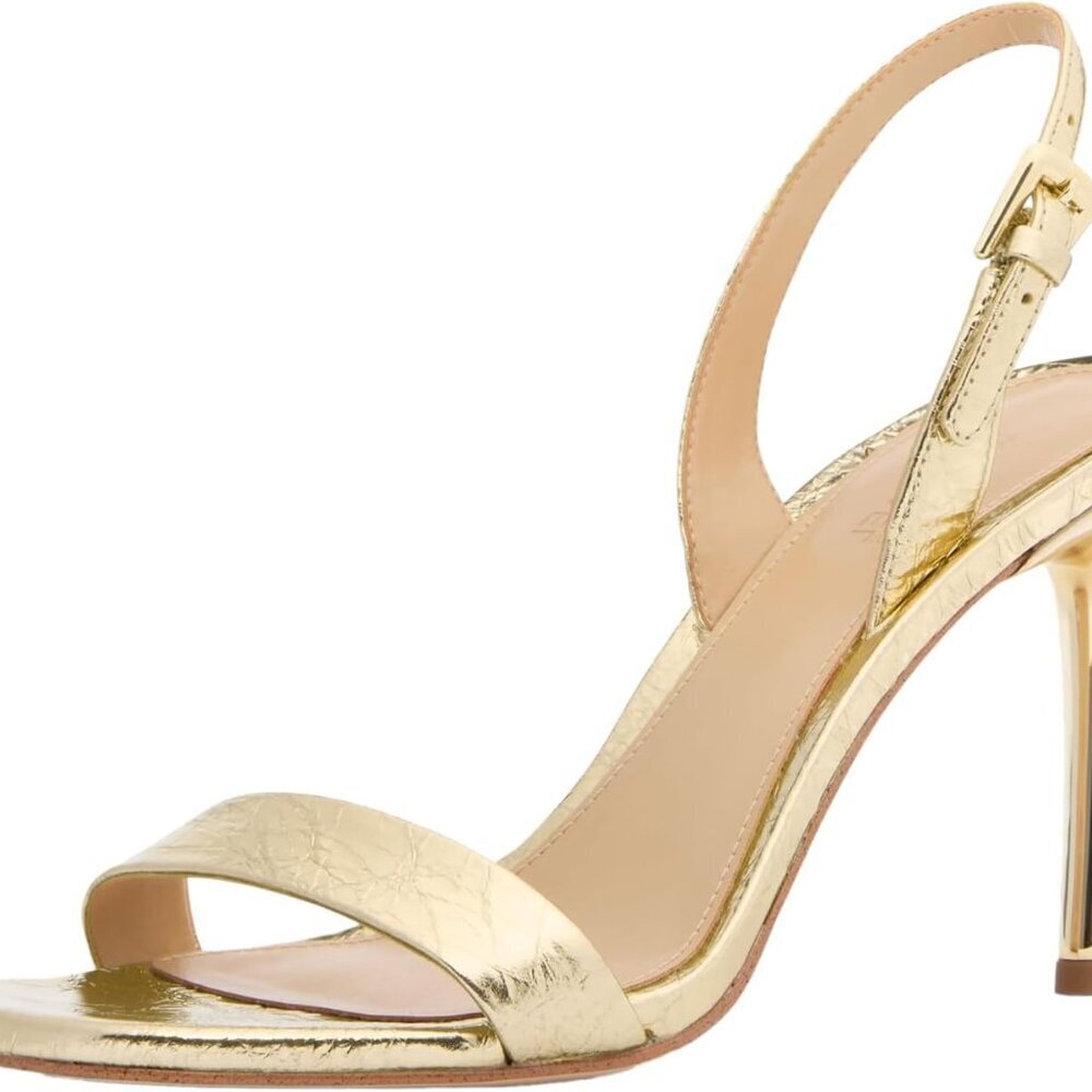 Women's Leather Heeled Sandal 3.5 Inch Stiletto Buckle Closure Casual Elegant